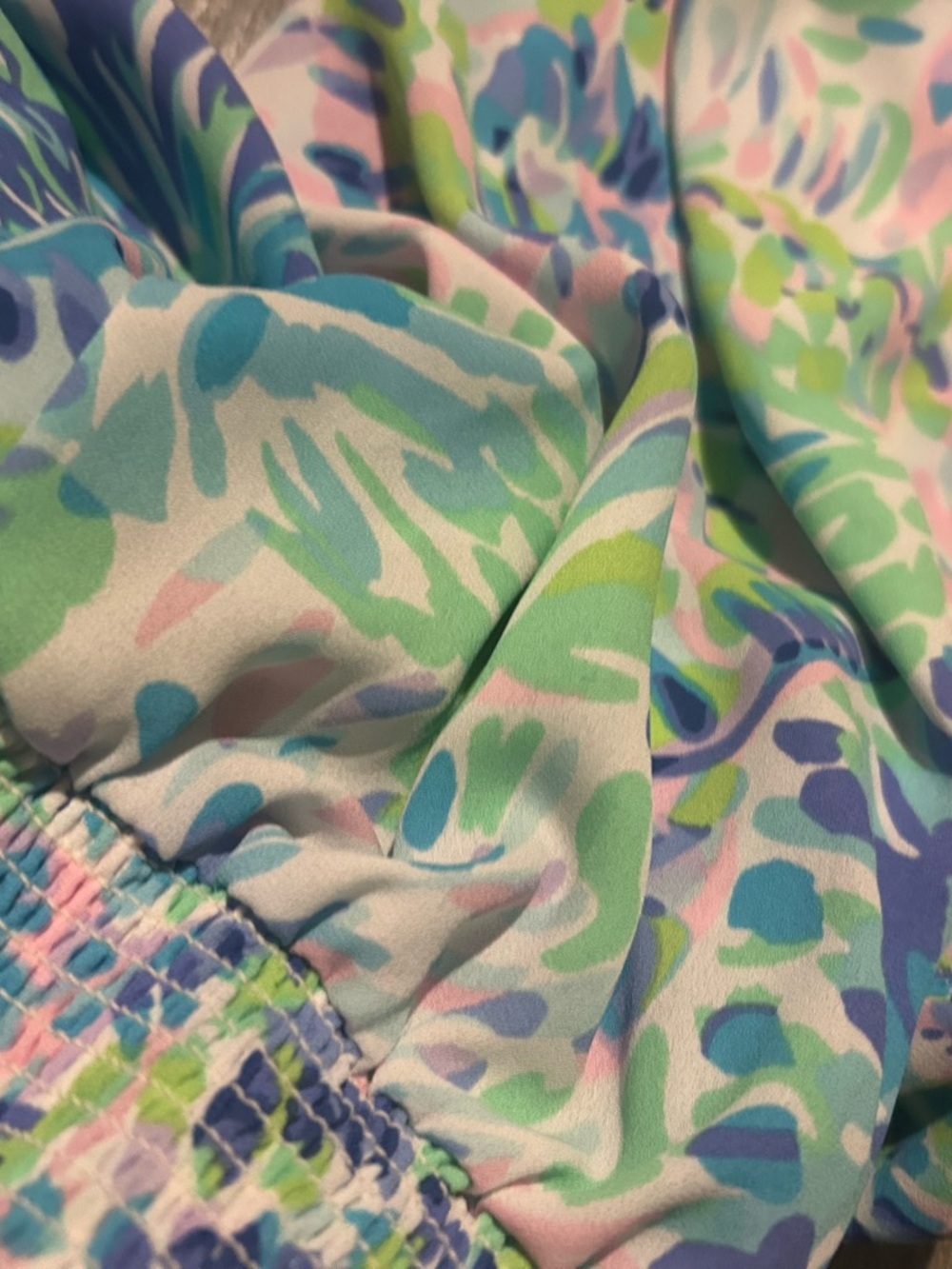 Off-Shoulder Floral Print Top in Pastel Blue, Pink & Green - Picture 5 of 7